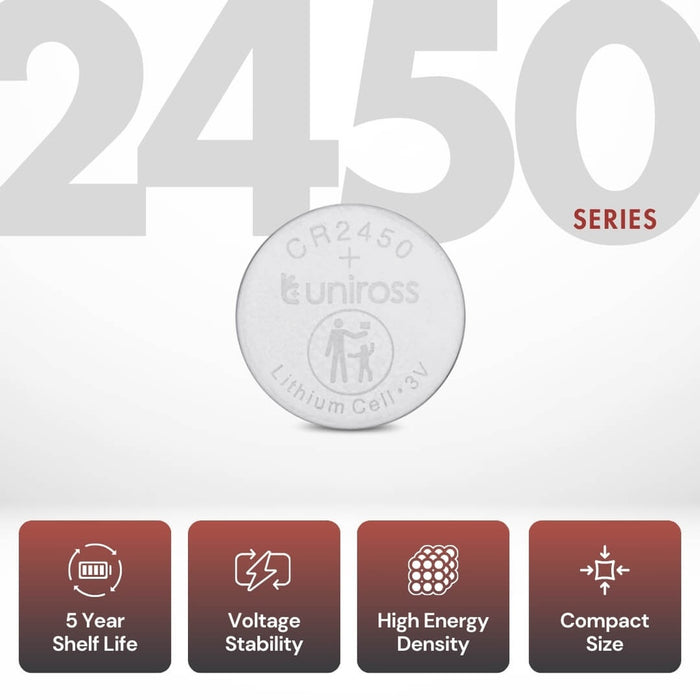 بطاريات ليثيوم نوع CR2450 (عبوة من 5) من يني روس Uniross